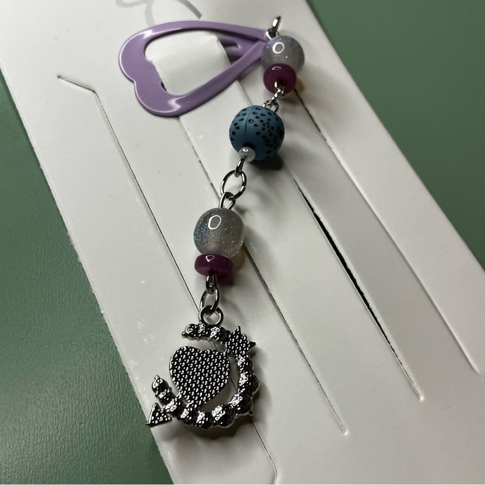 Heart Moon Handmade Beaded Charmed Purple Heart Barrette - Picture 4 of 7